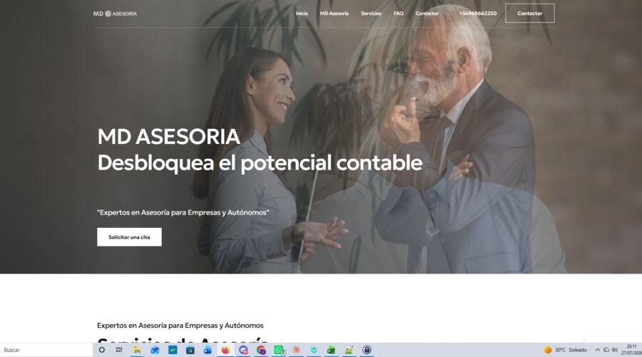 Captura de la web de MD Asesoría
